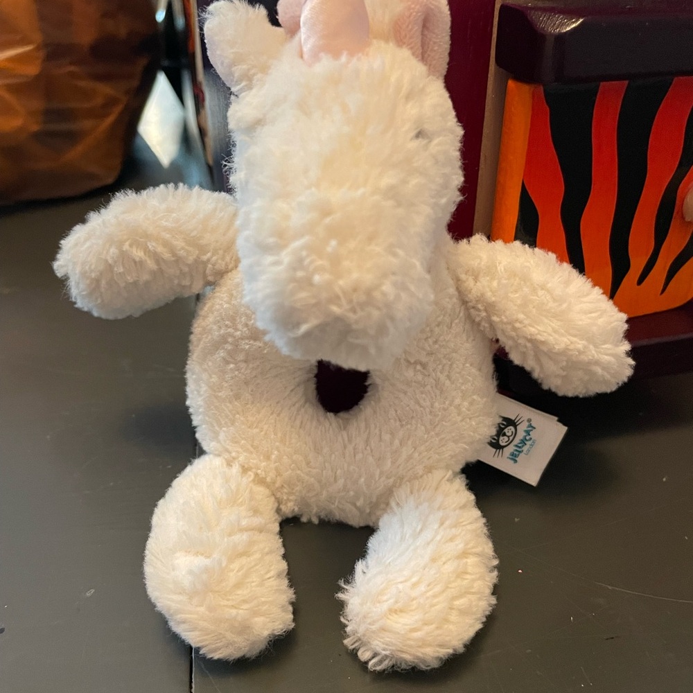 Jellycat Bashful White Unicorn Rattle Fluffy Soft Baby Toy Rattle